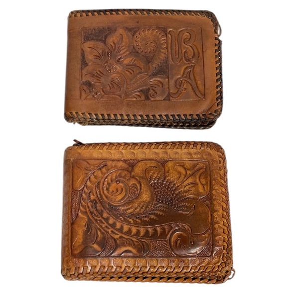 Cliftons Other - VINTAGE WESTERN HAND TOOLED LEATHER BI FOLD WALLETS 60s/70s